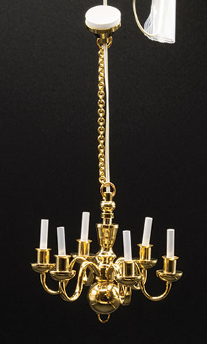 MH01004 - 6 Arm Brass Chandelier with Bi-Pin Bulbs, 12 Volt